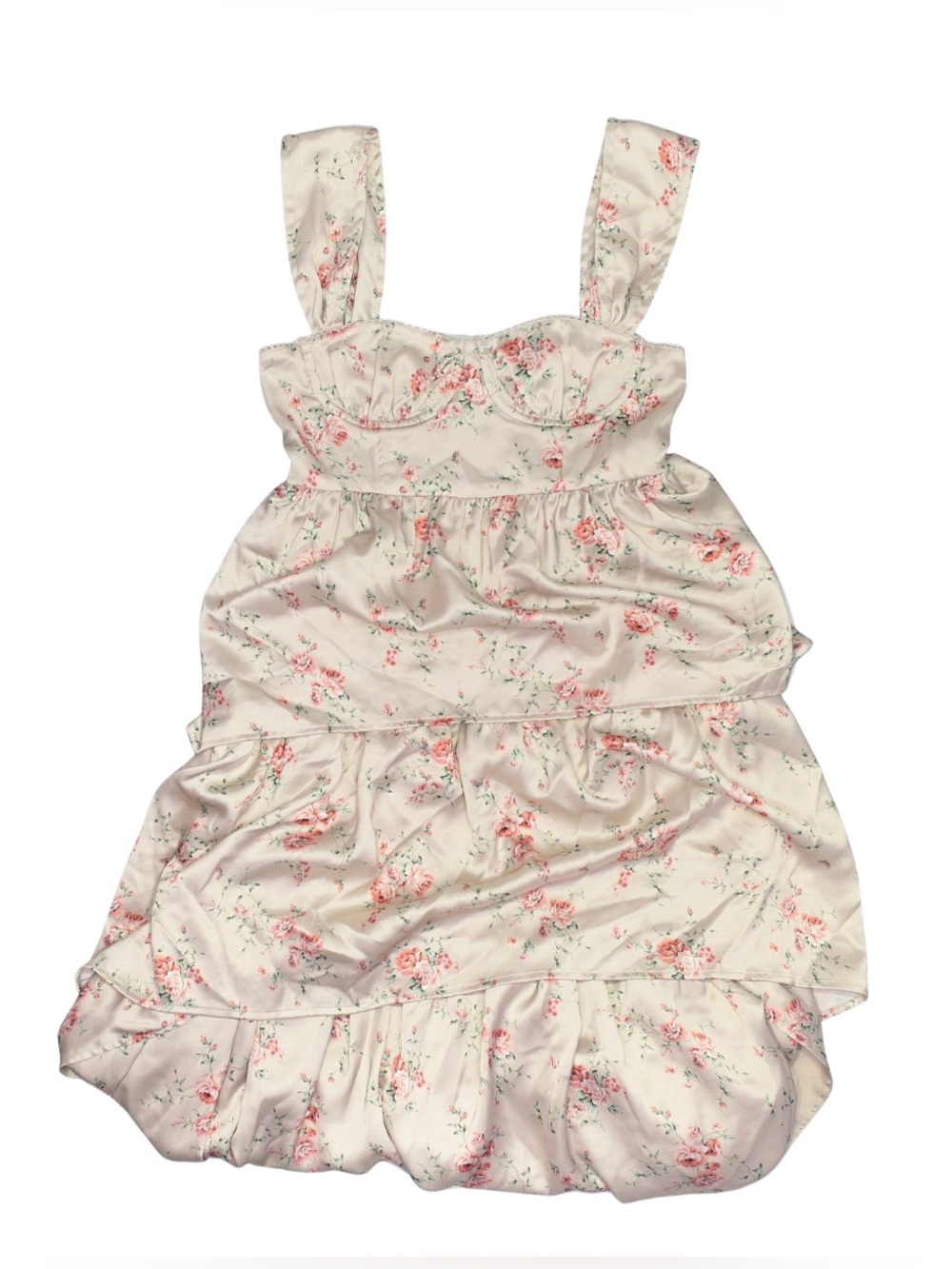 WEWOREWHAT Satin Floral Tiered Mini Dress